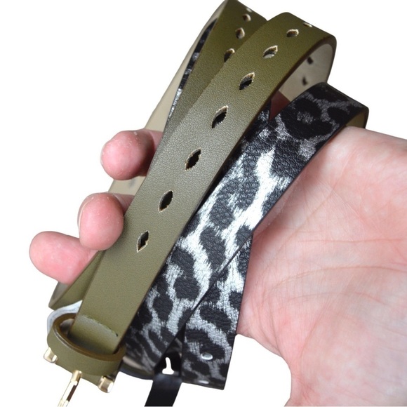 Pair of Steve Madden Faux Leather Belts - XL & L, Drab Olive & Leopard - Picture 1 of 6